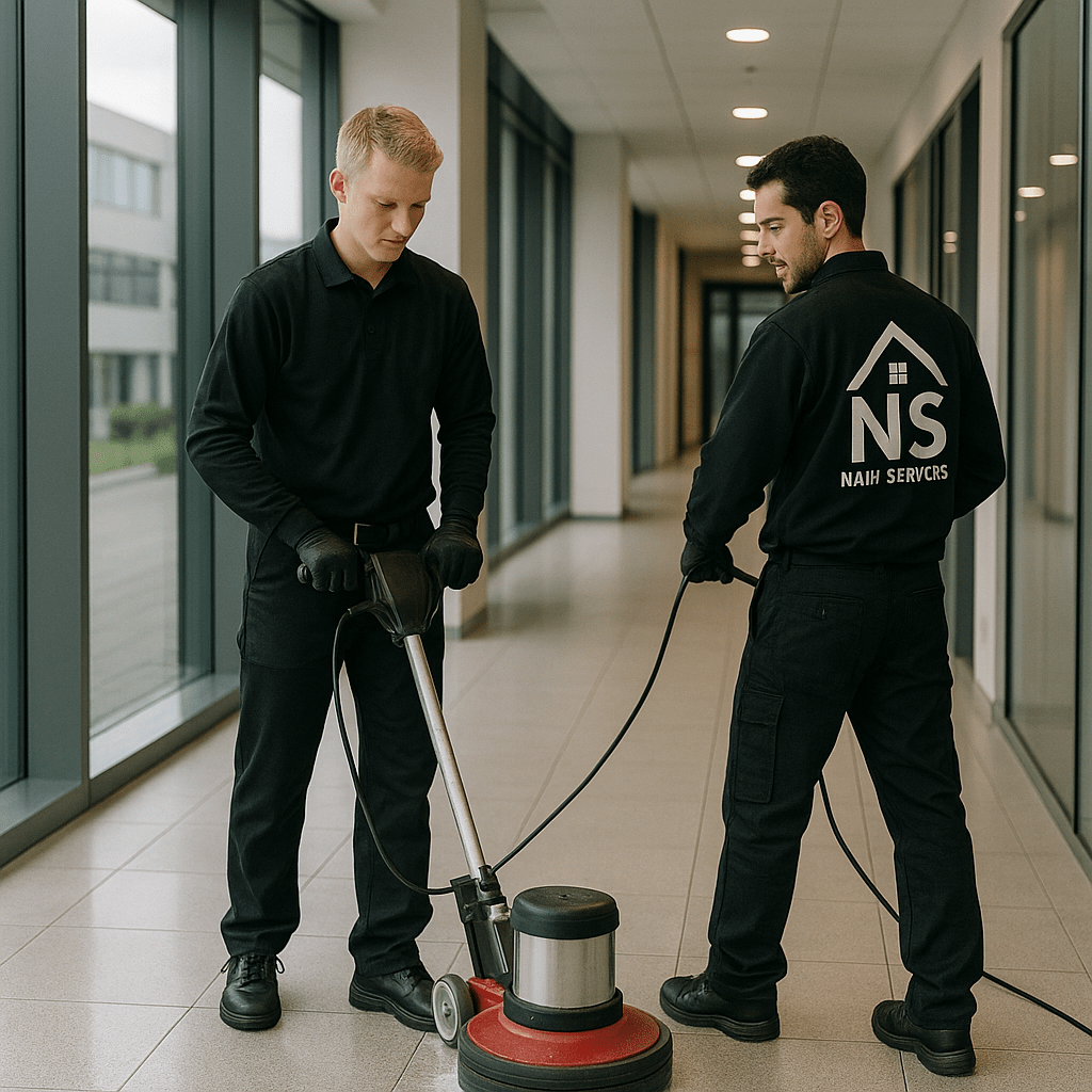Ein Team von Nah Services bei der Gebäudereinigung